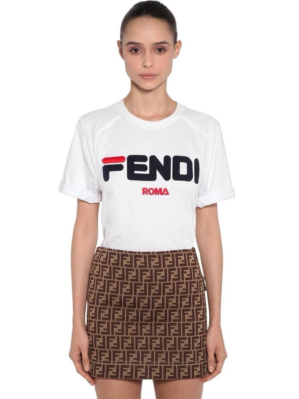 Fendi x Fila Collaboration ROMA Mania White Oversized Logo T-Shirt